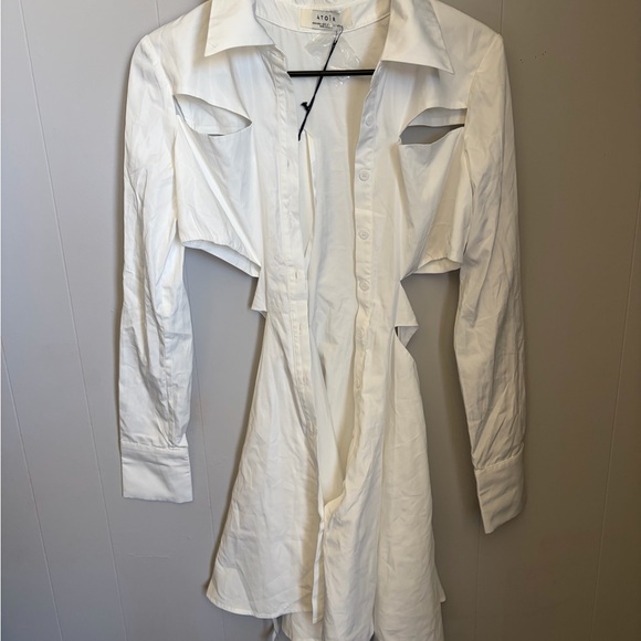 Atoir White Cutout Shirt Dress - Classic Collared Mini - Picture 4 of 6